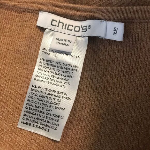 Chico's Crew Neck Grommet Sweater Poncho Women's Size S/M Camel Long Sleeves - Picture 7 of 11